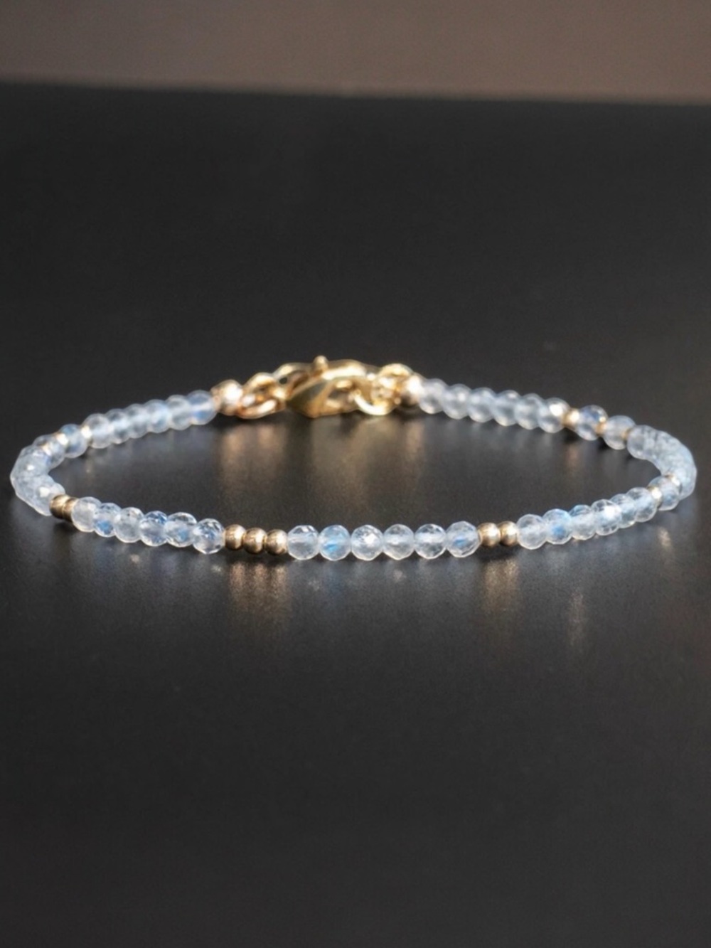 18k Gold Plated Moonstone Beaded Bracelet. New.